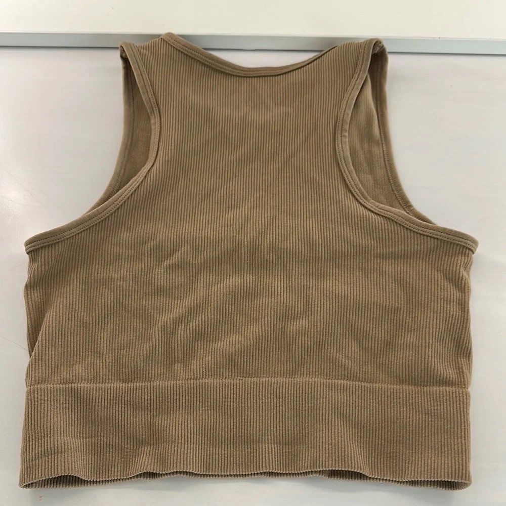 Tan Ribbed Crop Top - Picture 2 of 2